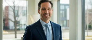 An executive in Westfield, NJ, showing a confident smile after his porcelain veneers procedure at Smile Design NJ.