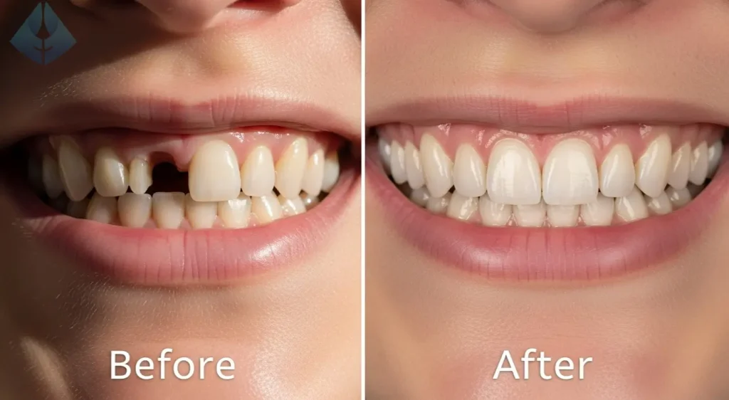 Before and after dental implants NJ transformation by Dr. Aristo Carranza