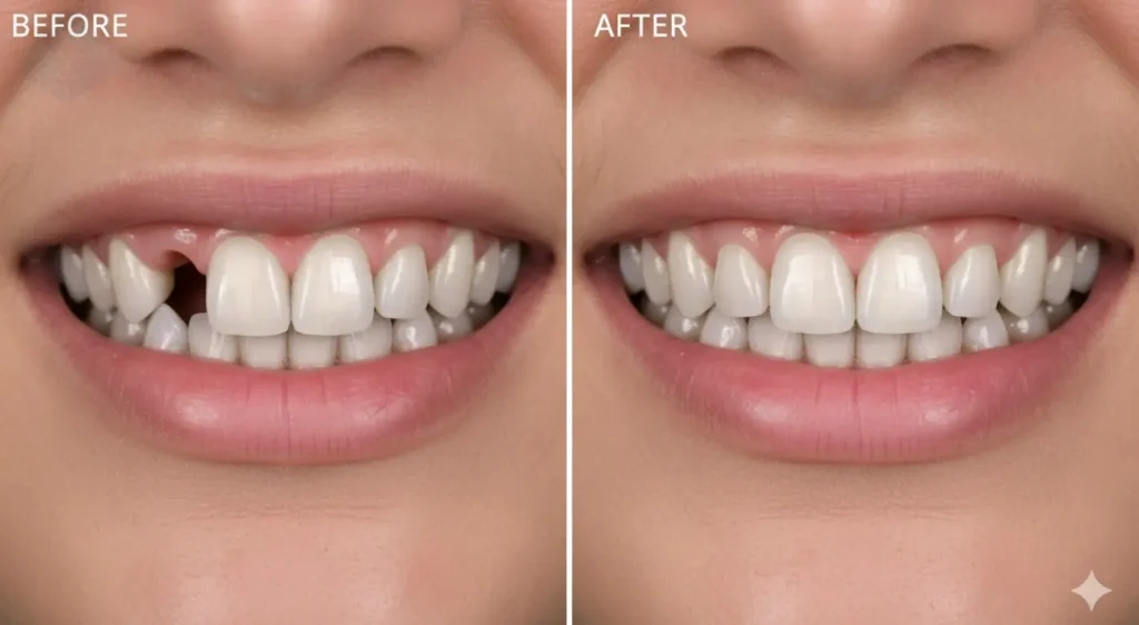 Before and after results demonstrating the benefits of permanent dental implants at Smile Design NJ.