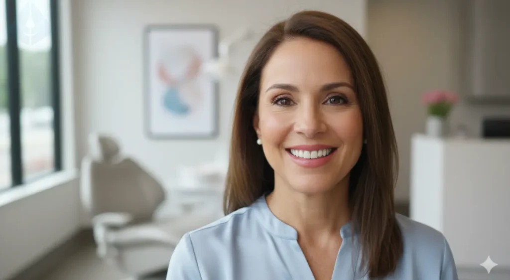 Smiling patient from Edison, NJ, showcasing her natural-looking dental implants from Smile Design NJ.