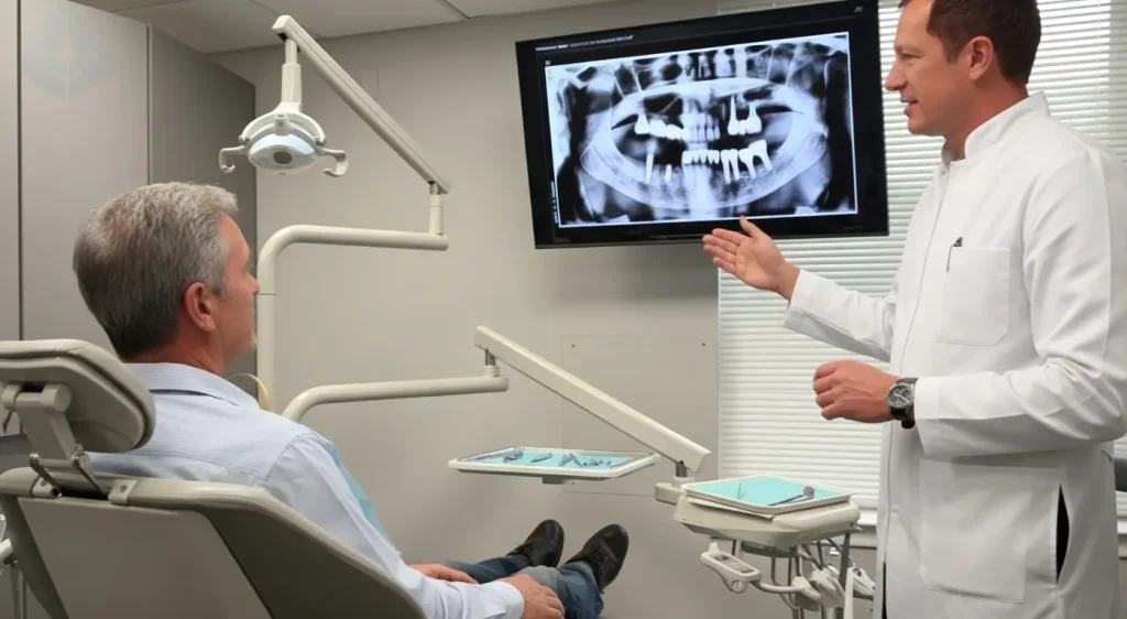 Dr. Aristo Carranza discussing a personalized dental implant treatment plan with a patient in his Westfield office.