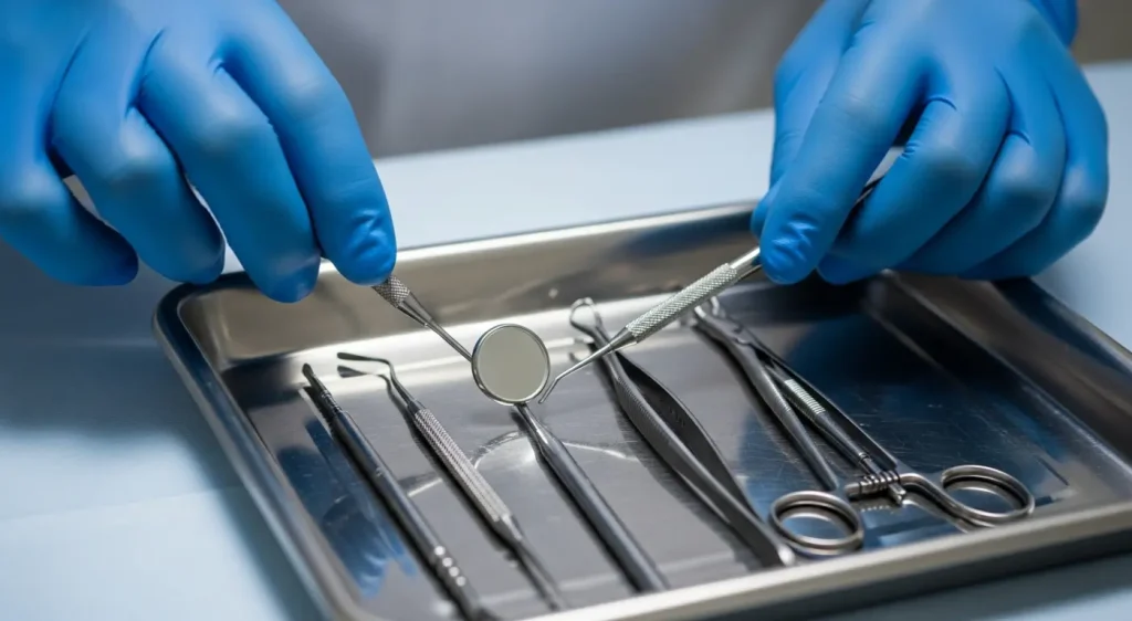 A dentist preparing for a safe dental implant procedure in New Jersey.