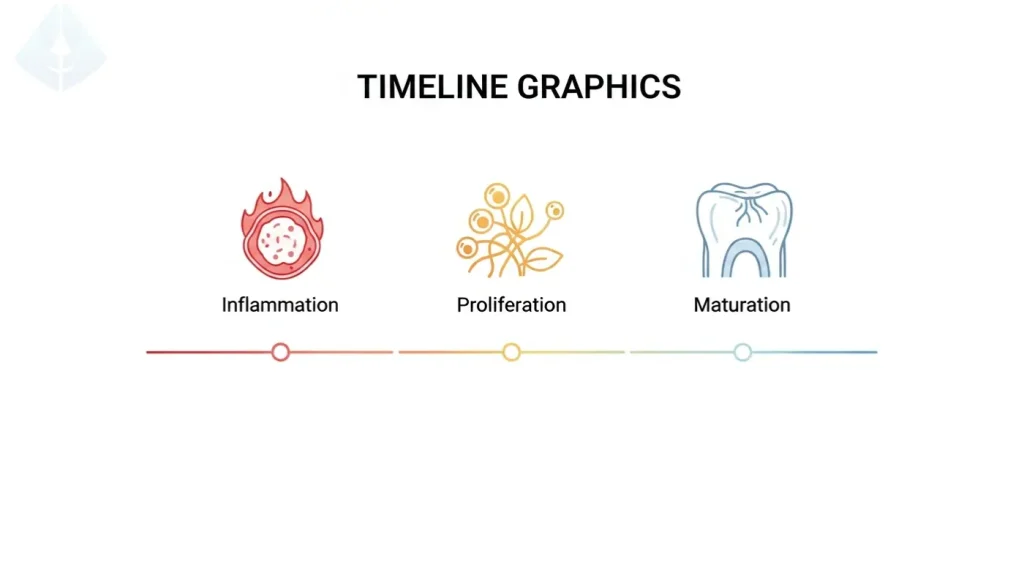 Chart showing the stages of Dental Implant Osseointegration from surgery to healing