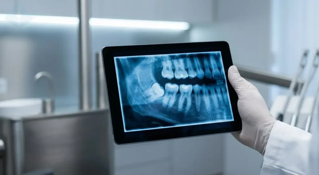 Digital X-ray showing need for preventive wisdom teeth removal