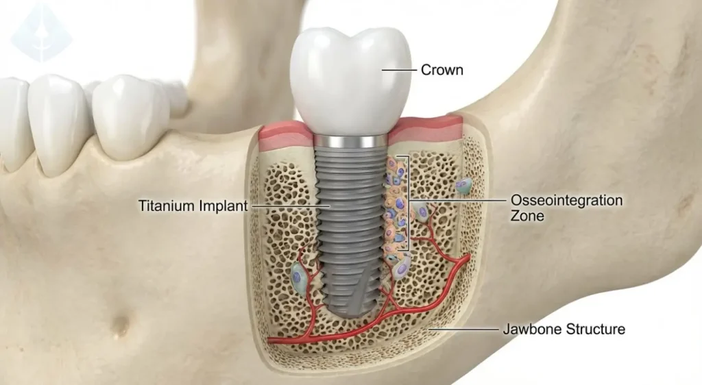 Dental implant diagram used by Cosmetic Dentist Westfield NJ